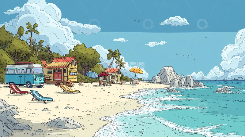 高清大图下载【趣麦麦图】沙滩流浪者的蓝色遐想