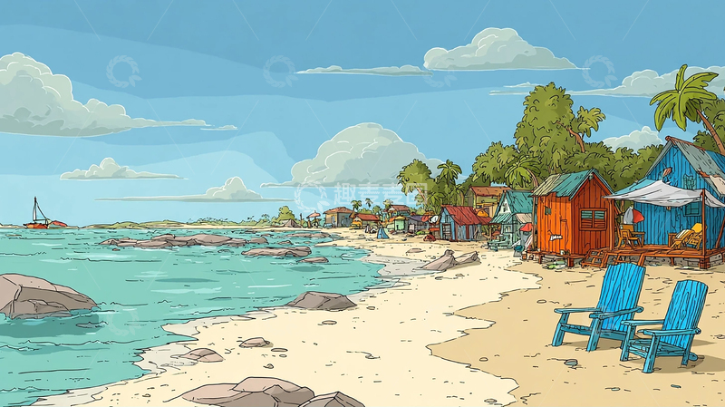 高清大图下载【趣麦麦图】海风拂过椰影斜阳