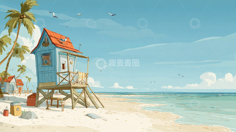 高清大图下载【趣麦麦图】海浪与屋檐的诗意对话