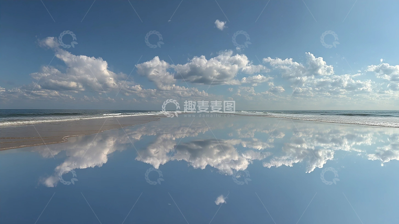 高清大图下载【趣麦麦图】天空云彩与海浪交融