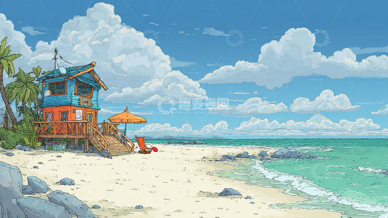 高清大图下载【趣麦麦图】海风漫画下的孤独小屋