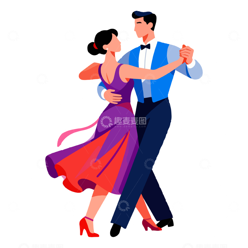 源文件下载【趣麦麦图】舞蹈插画双人舞表演