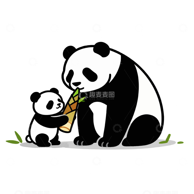 源文件下载【趣麦麦图】卡通熊猫亲子互动插画