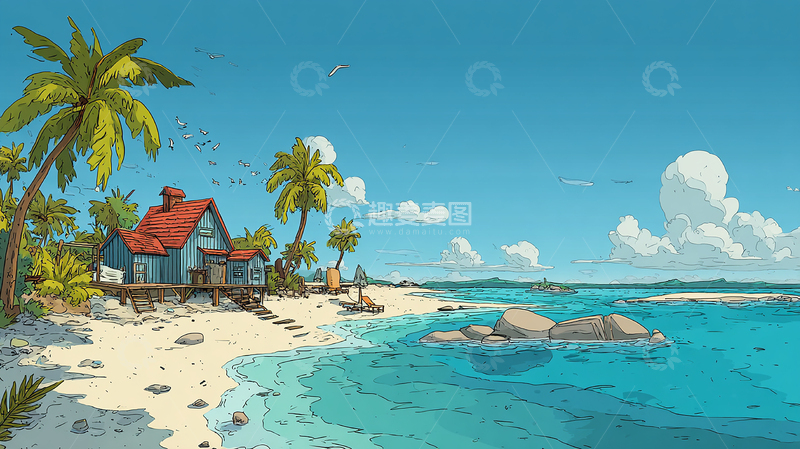 高清大图下载【趣麦麦图】海风吟唱椰影下的诗