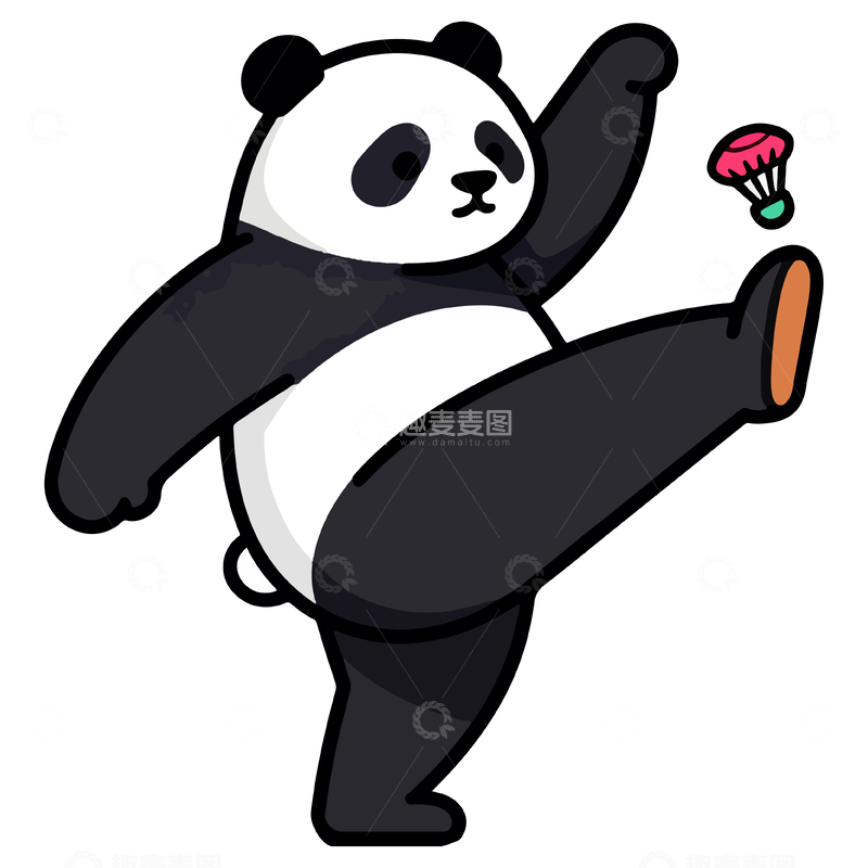源文件下载【趣麦麦图】卡通熊猫武术表演简笔画