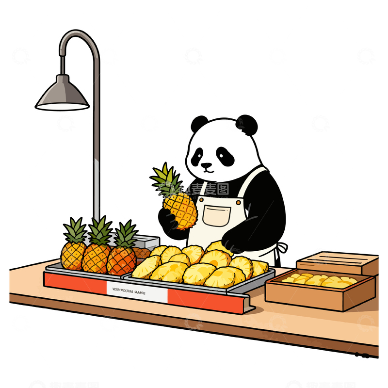 源文件下载【趣麦麦图】卡通熊猫水果摊插画