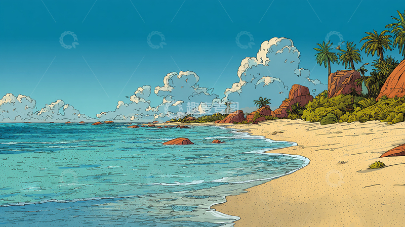 高清大图下载【趣麦麦图】云卷潮生赤岩岸