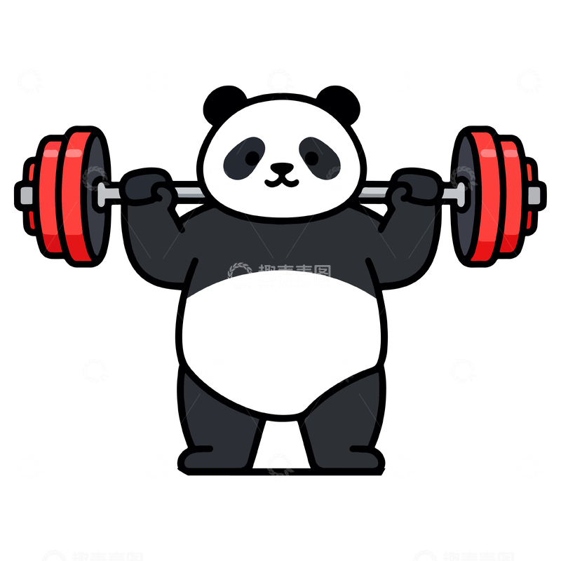 源文件下载【趣麦麦图】卡通熊猫举重插画