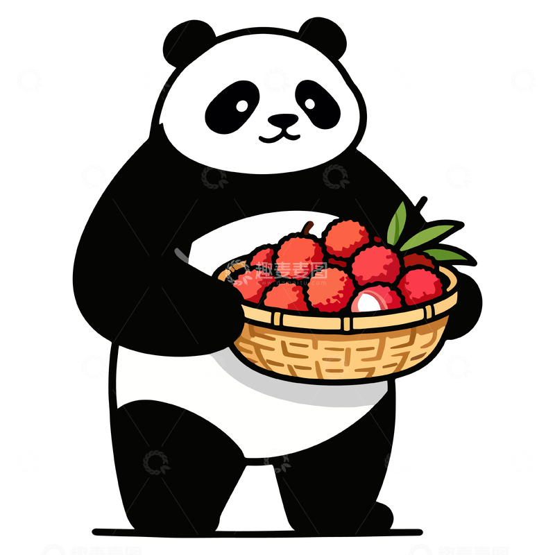 源文件下载【趣麦麦图】卡通熊猫荔枝插图素材