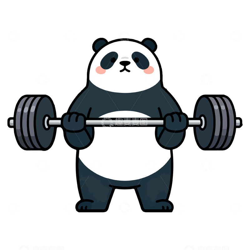 源文件下载【趣麦麦图】卡通熊猫举重健身插画