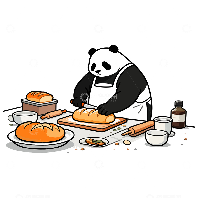 源文件下载【趣麦麦图】熊猫厨师烘焙卡通设计元素
