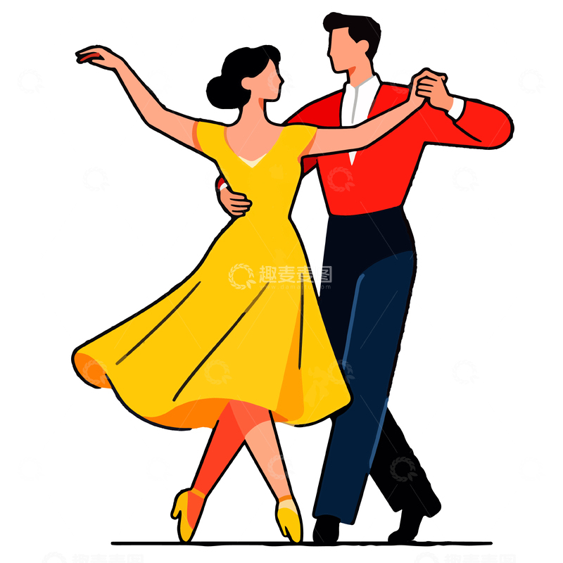源文件下载【趣麦麦图】卡通舞蹈双人舞矢量插画