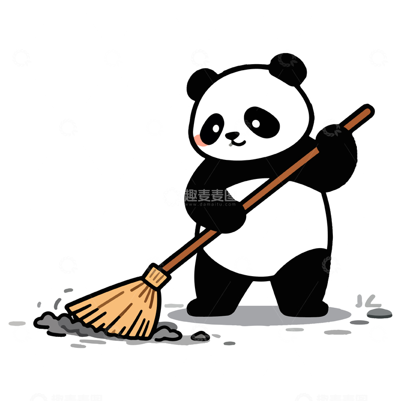 源文件下载【趣麦麦图】熊猫扫帚卡通图案设计元素