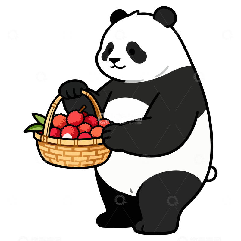源文件下载【趣麦麦图】卡通熊猫荔枝插画素材