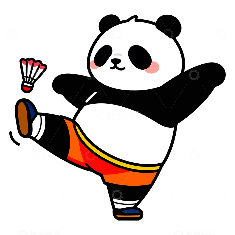 源文件下载【趣麦麦图】卡通熊猫羽毛球运动矢量插画