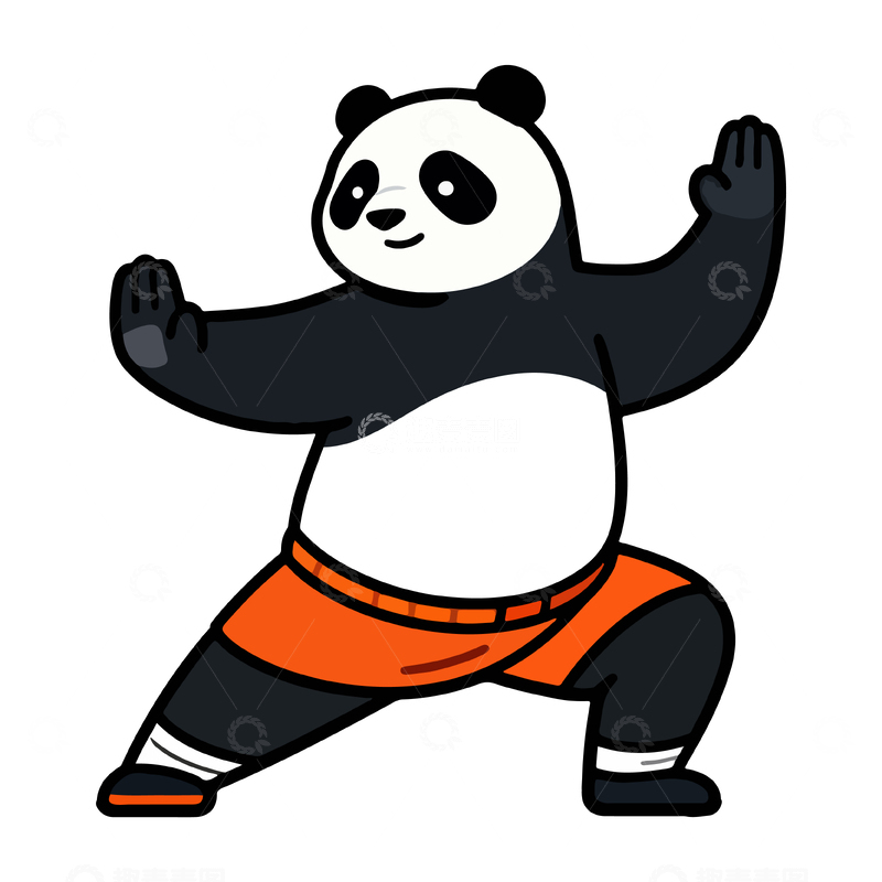 源文件下载【趣麦麦图】卡通熊猫武术插画