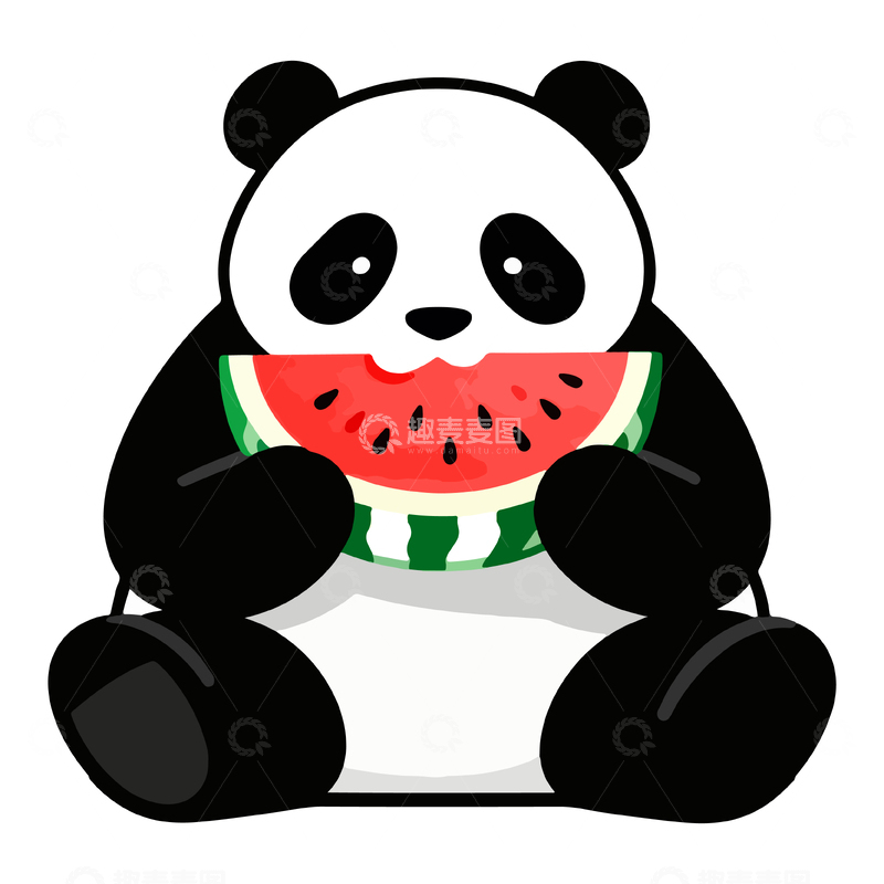 源文件下载【趣麦麦图】熊猫吃西瓜卡通形象