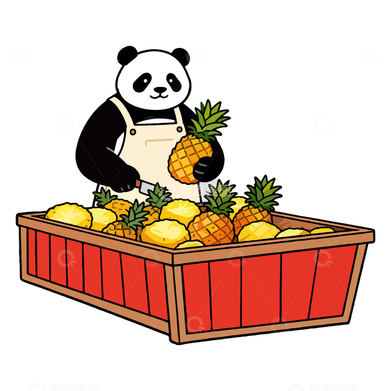 源文件下载【趣麦麦图】卡通熊猫水果摊