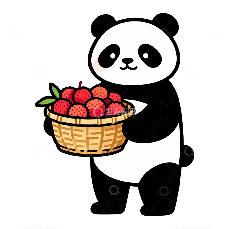 源文件下载【趣麦麦图】熊猫抱果篮卡通插画