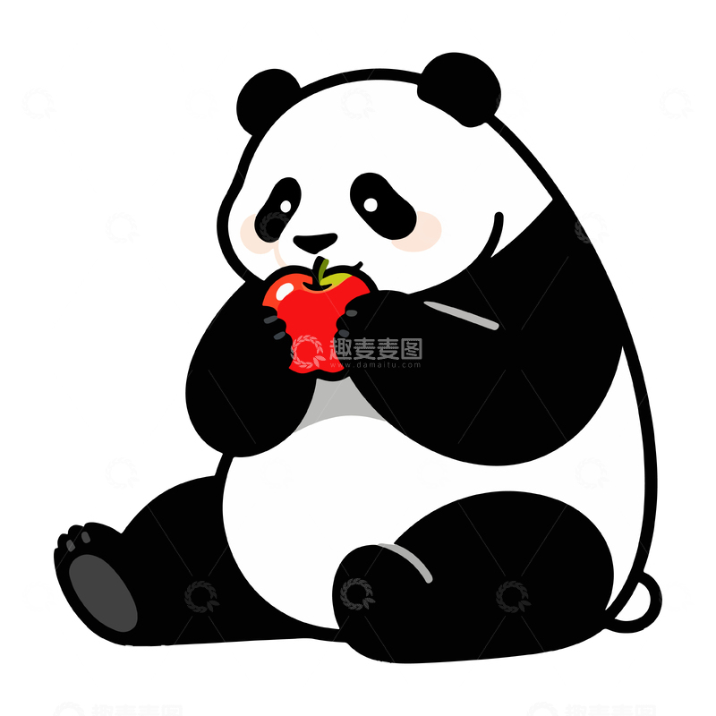 源文件下载【趣麦麦图】卡通熊猫吃苹果