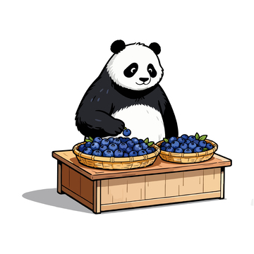卡通熊猫蓝莓插画设计素材
