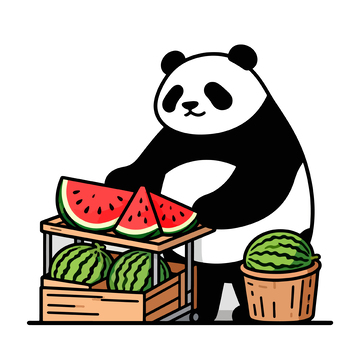 卡通熊猫卖西瓜插画