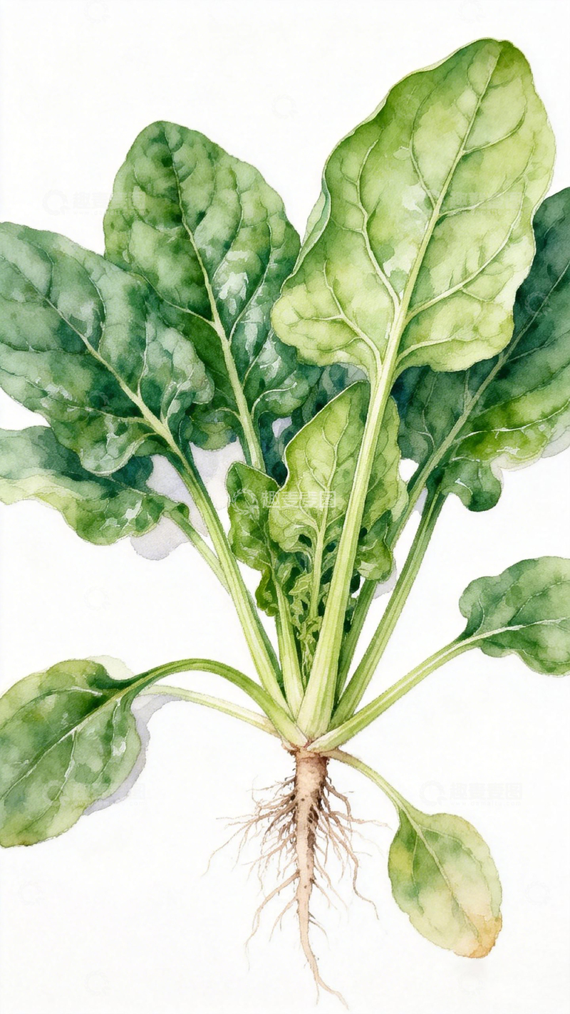 高清大图下载【趣麦麦图】水彩画菠菜植物插画