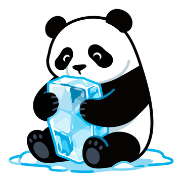 卡通熊猫冰块玩耍矢量图