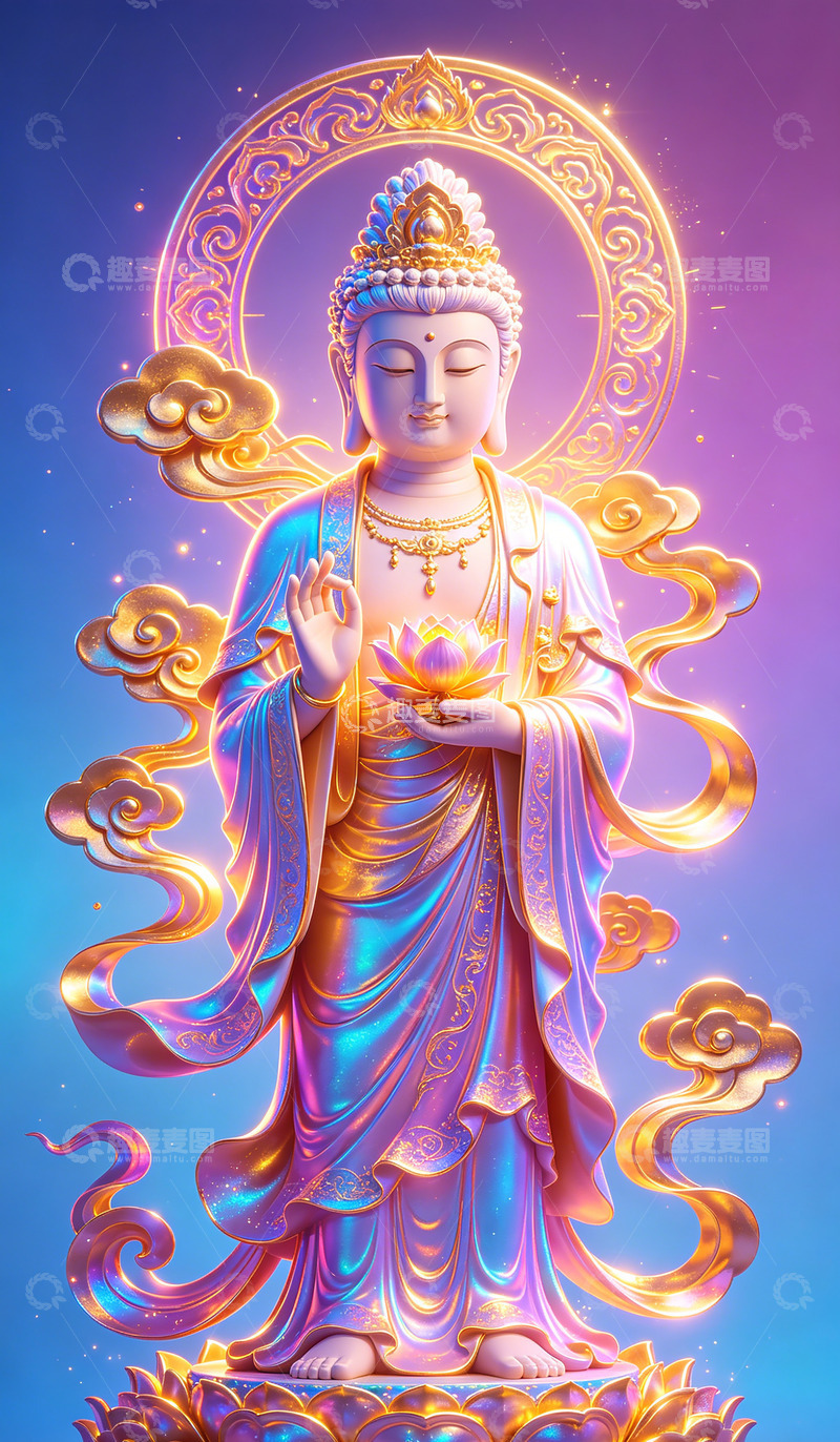 高清大图下载【趣麦麦图】金光佛尊艺术插画装饰画