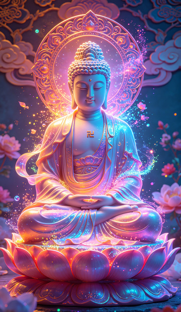 魔幻风格佛陀坐像艺术插画装饰画