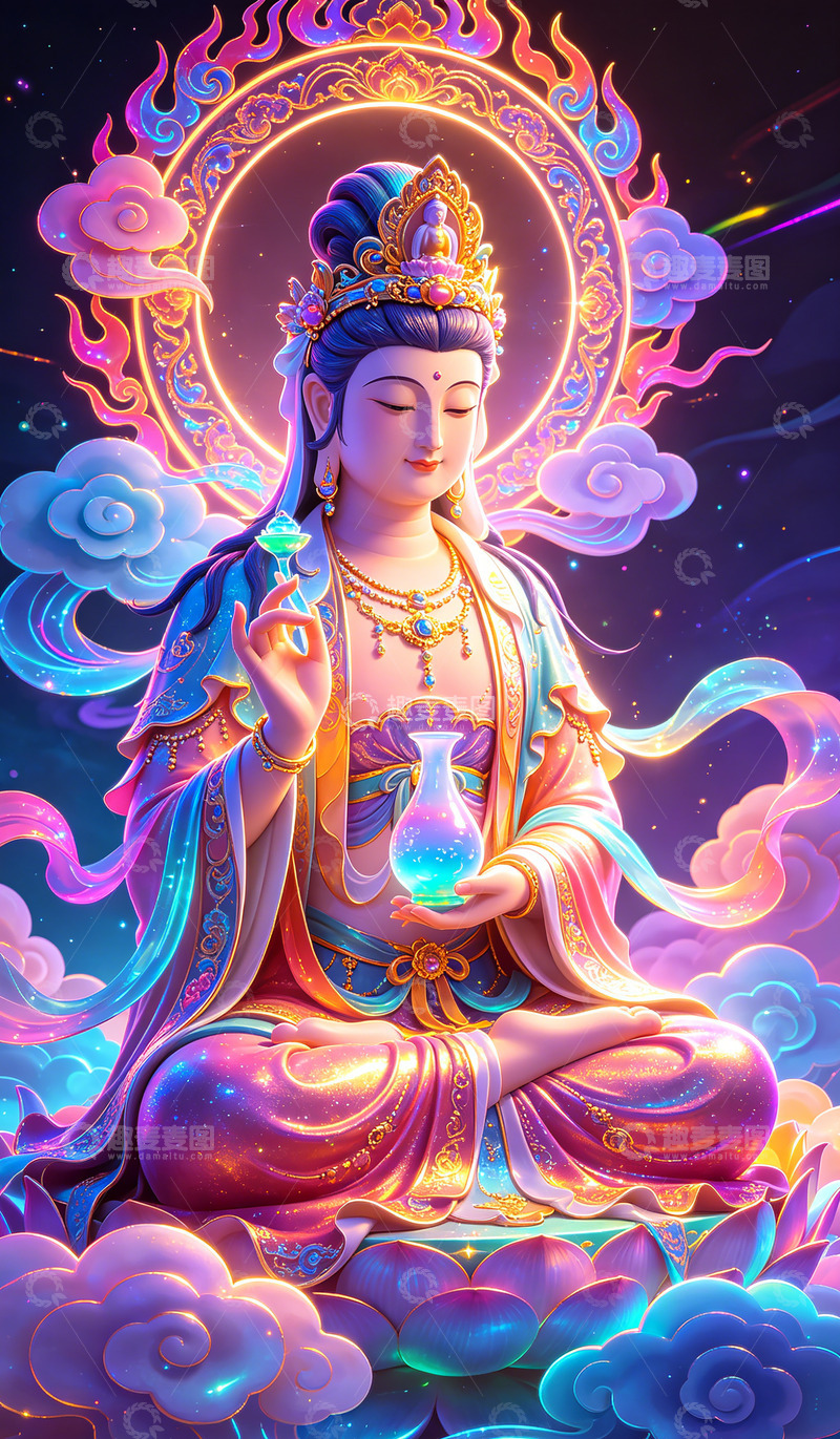 高清大图下载【趣麦麦图】霓虹灯效果观音菩萨图像