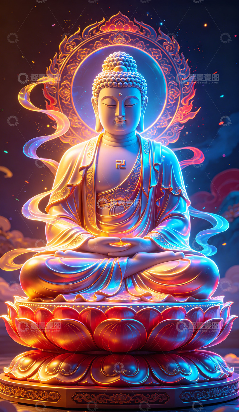 高清大图下载【趣麦麦图】佛光普照艺术雕像装饰画