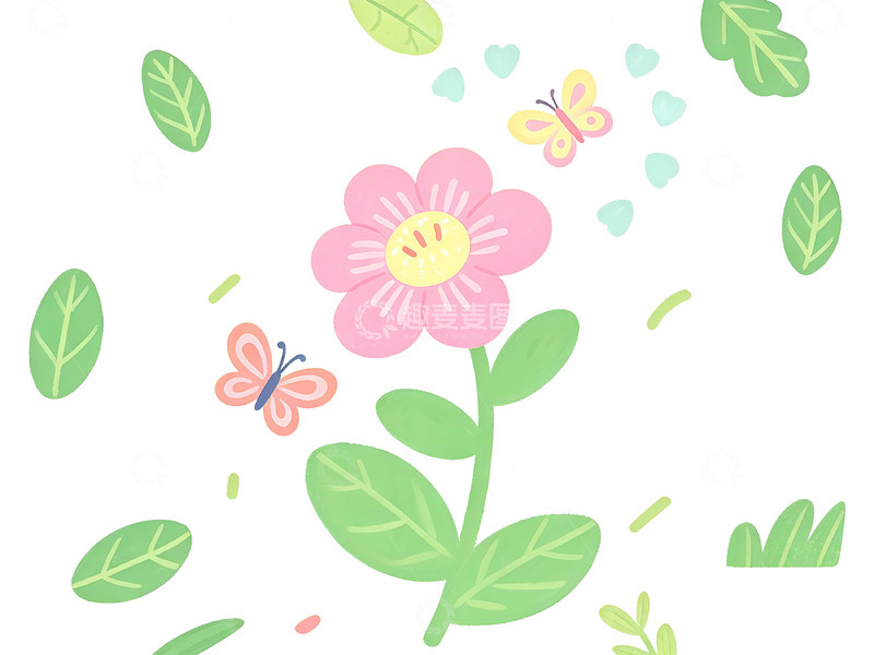 高清大图下载【趣麦麦图】-卡通风花卉蝴蝶插画