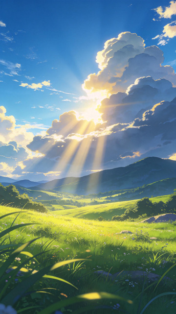 动漫风光田园日落美景