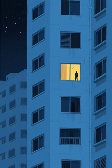 蓝调公寓夜晚剪影