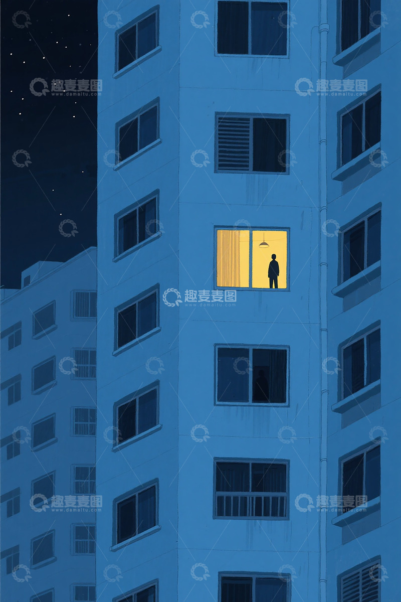 高清大图下载【趣麦麦图】蓝调公寓夜晚剪影