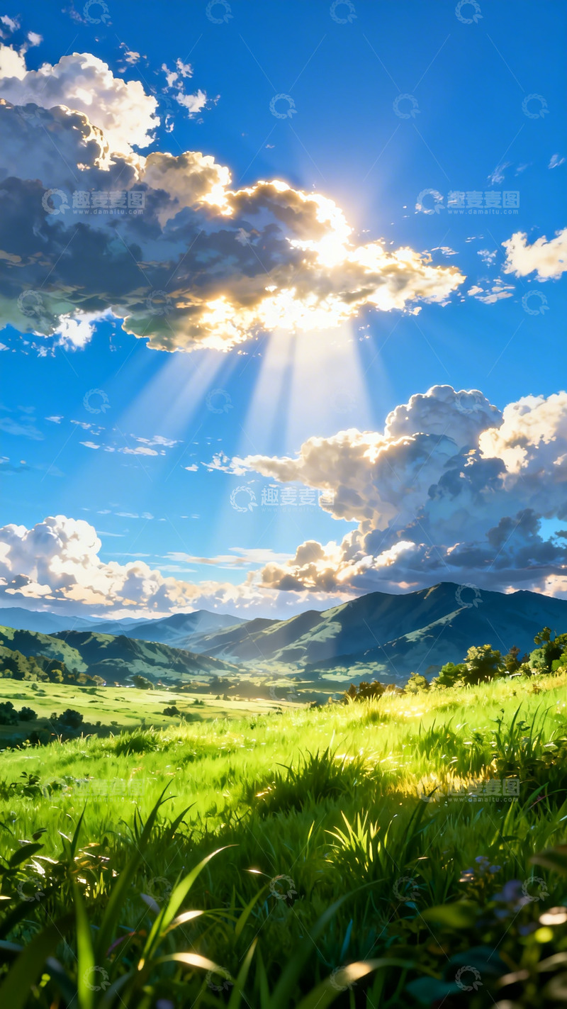 高清大图下载【趣麦麦图】-阳光草地山景