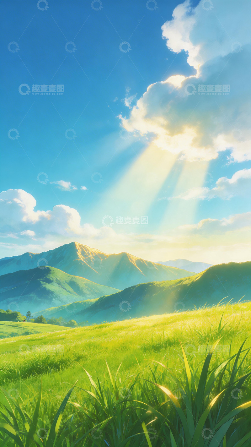 高清大图下载【趣麦麦图】-阳光田野动漫风景