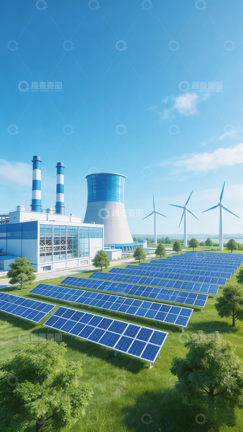 高清大图下载【趣麦麦图】绿色能源发电站全景图