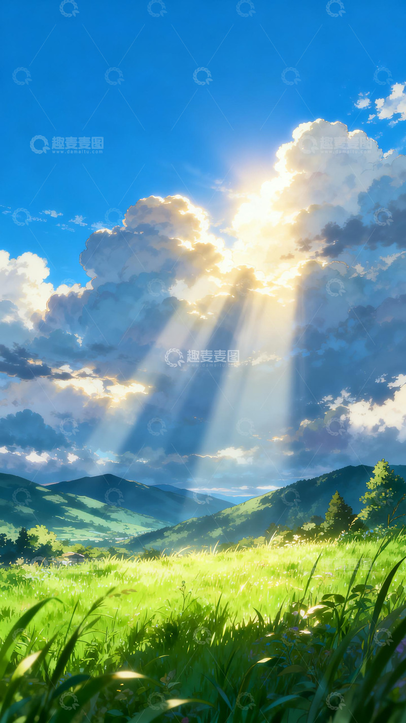 高清大图下载【趣麦麦图】阳光草原山水动画场景