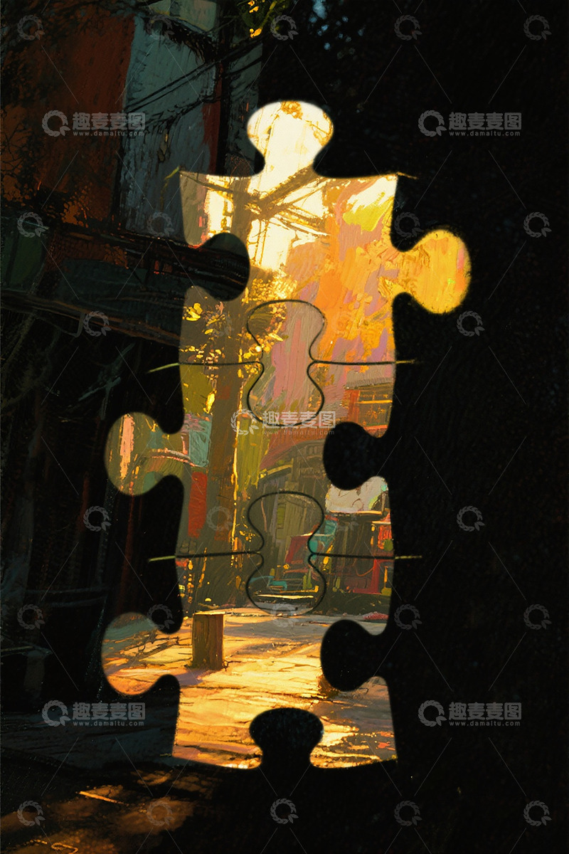 高清大图下载【趣麦麦图】拼图风格街景艺术插画