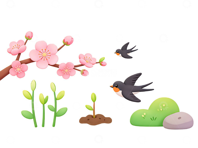 高清大图下载【趣麦麦图】-春日花鸟插画素材