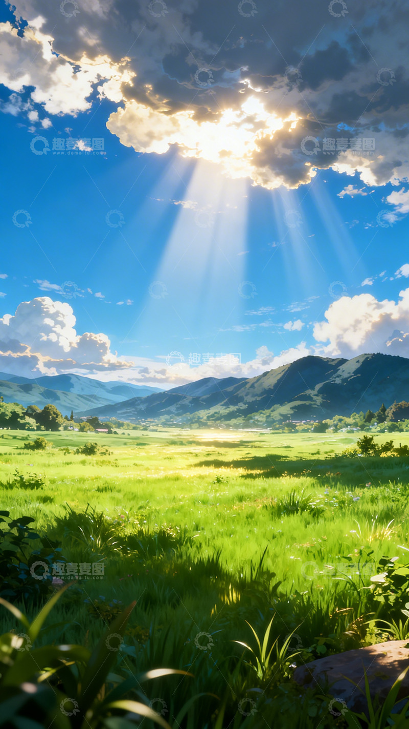 高清大图下载【趣麦麦图】-田园风光阳光草地美景
