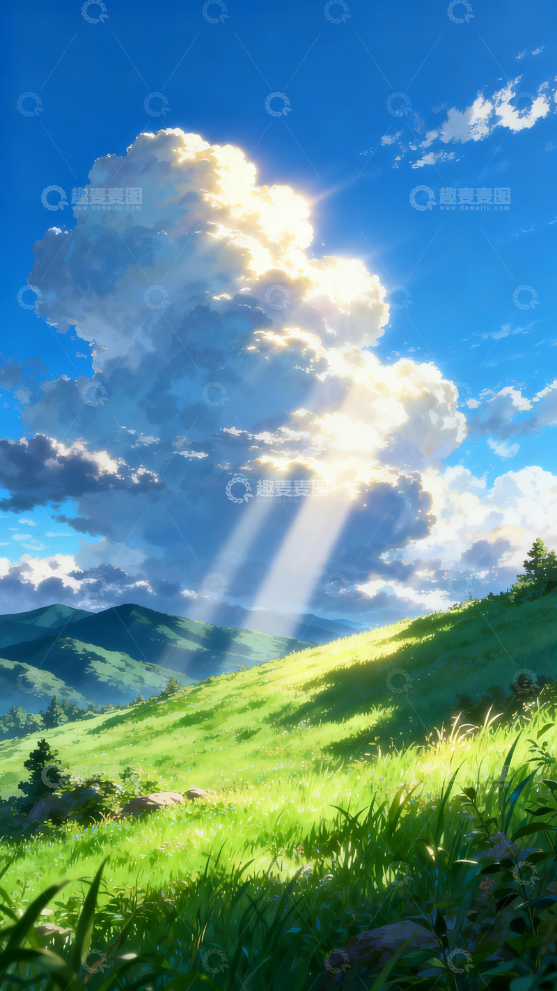 高清大图下载【趣麦麦图】动漫风景阳光草地美景