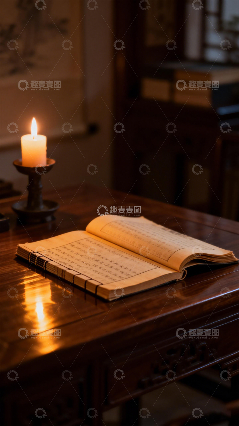 高清大图下载【趣麦麦图】古风书房烛光书写