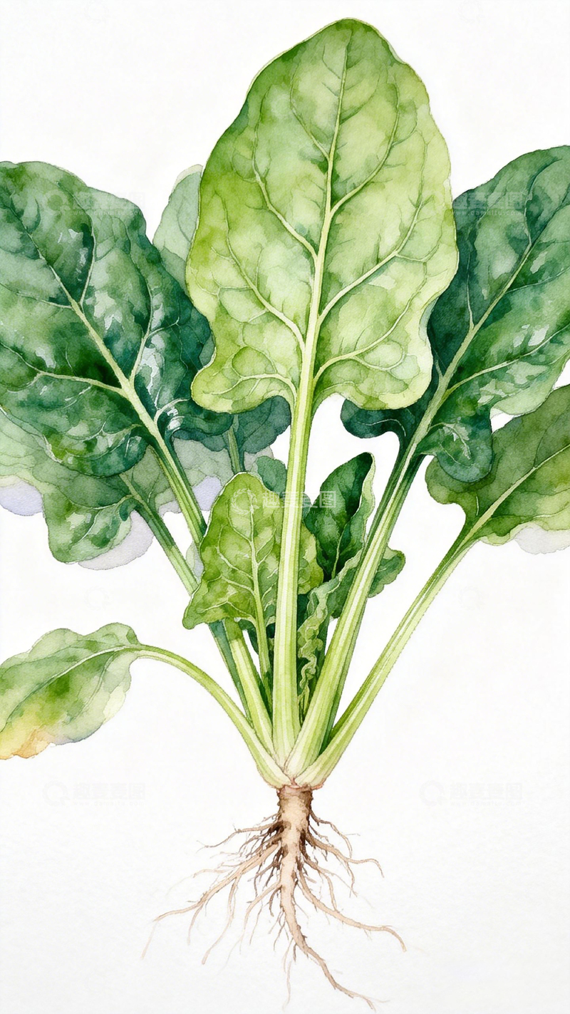 高清大图下载【趣麦麦图】水彩菠菜植物插画