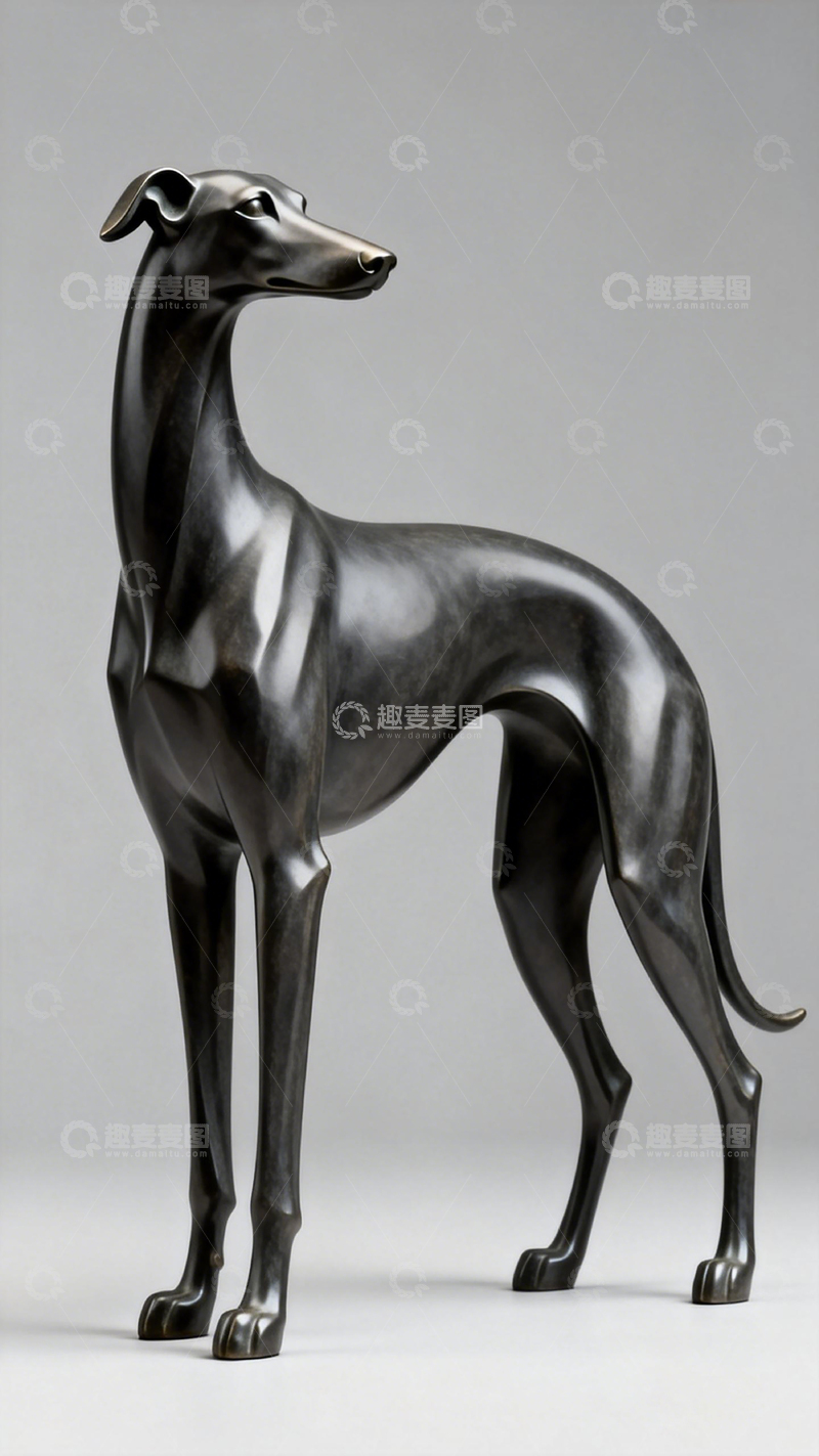 高清大图下载【趣麦麦图】金属质感灰狗雕塑艺术品0