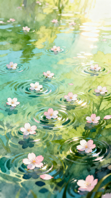 水彩荷花池塘自然风光插画