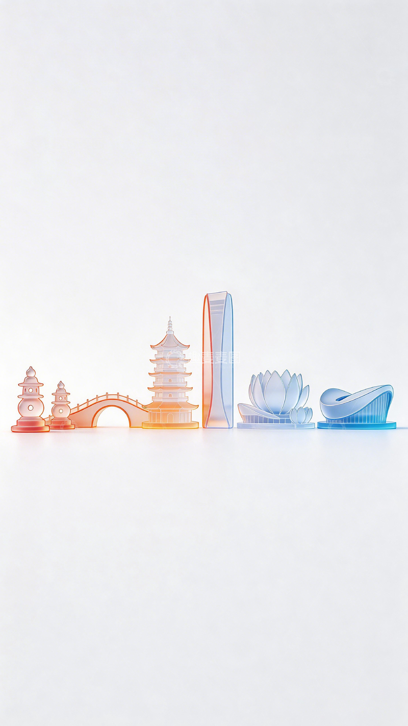 高清大图下载【趣麦麦图】现代与传统融合建筑艺术摆件