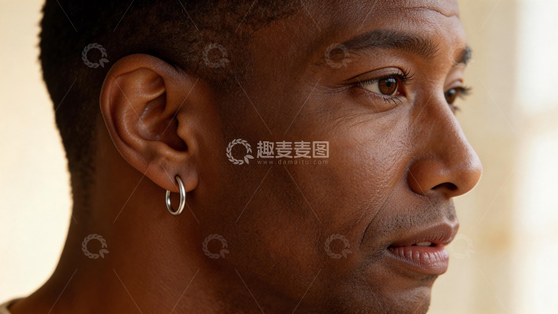 高清大图下载【趣麦麦图】黑人男性侧面特写人像摄影